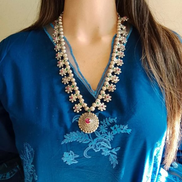 Handmade Jewelry Set, Tribal Ethnic Jewelry Set, Long Pendant Necklace - Picture 1 of 10